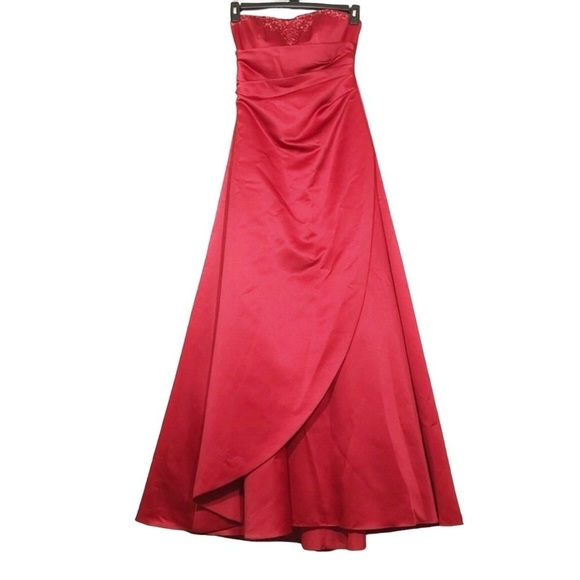 David Bridal Dress Gown Sz 4 Red Prom Wedding Bridesmaid Backless Strapless Pad - Picture 1 of 8